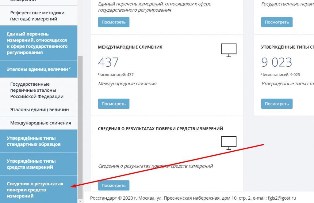Сведения о результатах поверки средств измерений